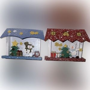 🍄 Wooden Christmas Decor Winter  Holiday Accent  Snowman Bear Decoration